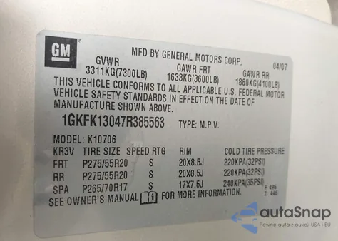 2007 GMC Yukon Slt из США, поврежденный, VIN 1GKFK13047R385563